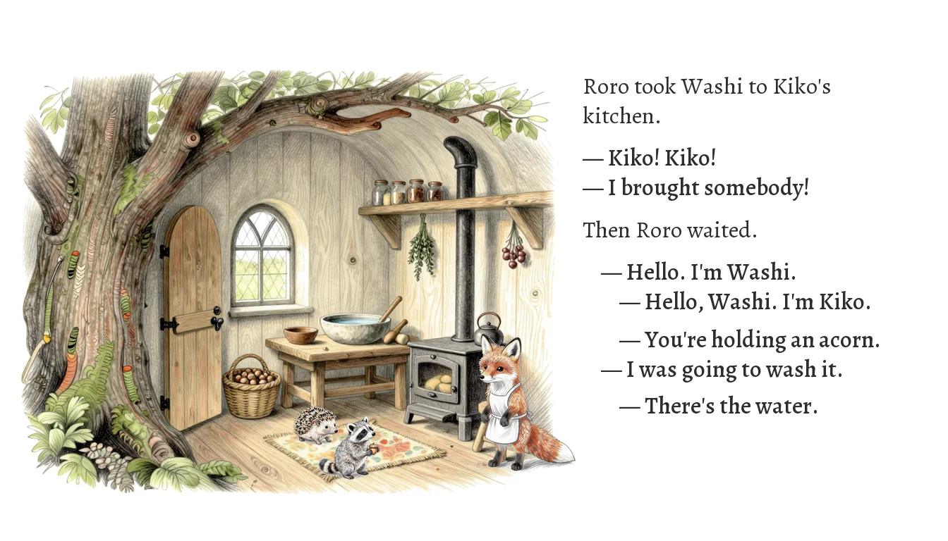 Page 8: Kiko's kitchen inside the oak tree.